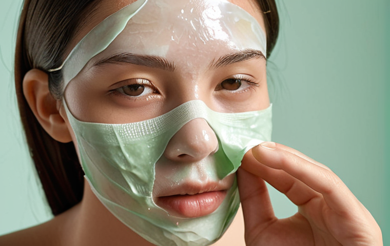 **
Prompt: Close-up of a woman gently peeling off a soothing, translucent peel-off mask. Soft, diffused lighting. Focus on the calm, hydrated skin underneath, highlighting a healthy glow. Subtle details like aloe vera or chamomile visible in the mask texture. Pastel colors, emphasis on skincare.
**